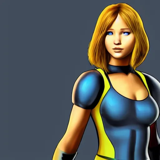 Prompt: jennifer lawrence as samus aran, animated, high resolution