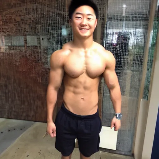 Prompt: austin liu, age 1 7, extremely buff, 6 0 0 lbs