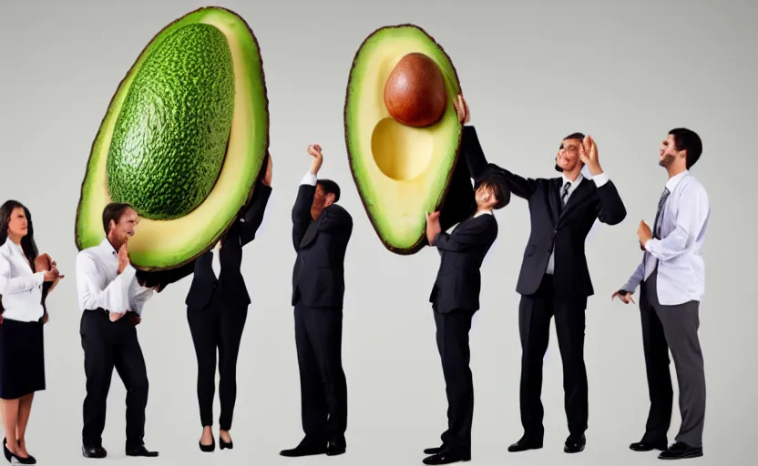 Prompt: stock photo of business people worshipping a Giant avocado,