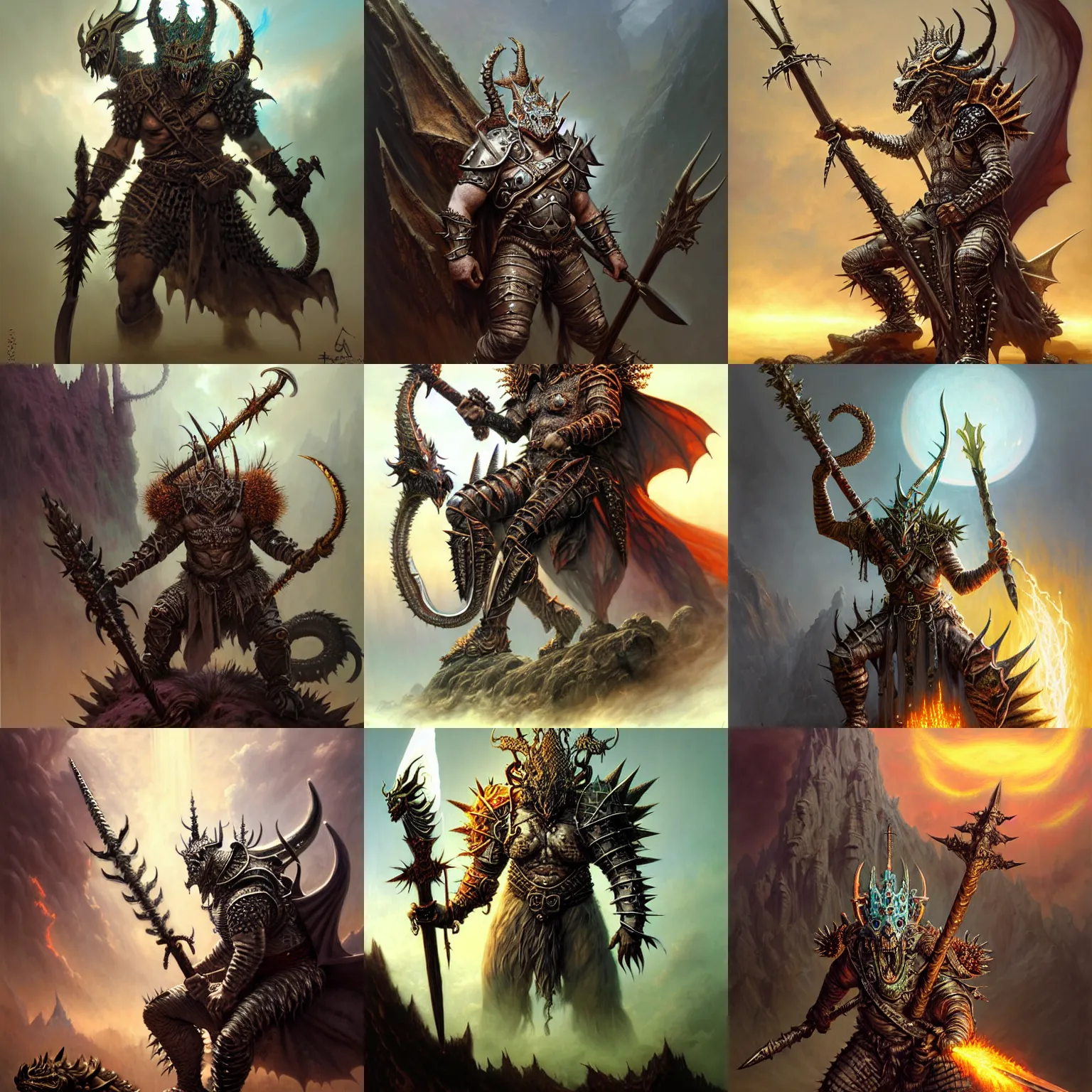 Prompt: fantasy character portrait, orc king in spiky armor with an aura, wearing a dragon mask,'sitting on tiger cavalry ', holding an axe, ultra realistic, wide angle, intricate details, highly detailed by peter mohrbacher, hajime sorayama, wayne barlowe, boris vallejo, aaron horkey, gaston bussiere, craig mullins