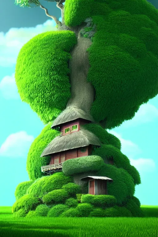 Image similar to the tree is a house, studio ghibli, octane render, 4 k