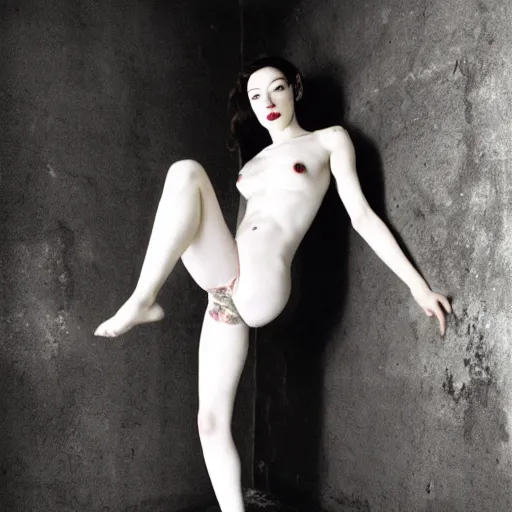 Image similar to stoya realistic expired kodak film full body portrait of an angel performer dancing,, hyperrealism, hypermaxiymalism, photorealistic, detailed, atmospheric, 8 k, award winning photography, cinematic