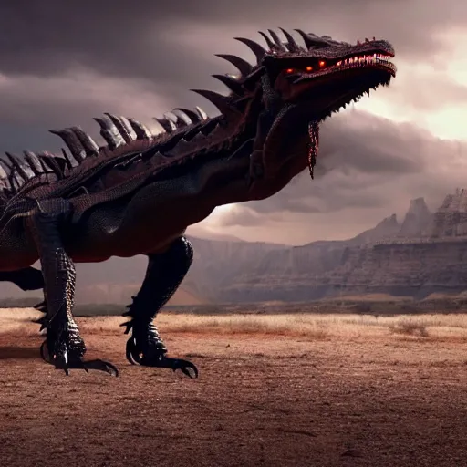 Image similar to cinematic still of westworld, evil dragon machine, highly detailed