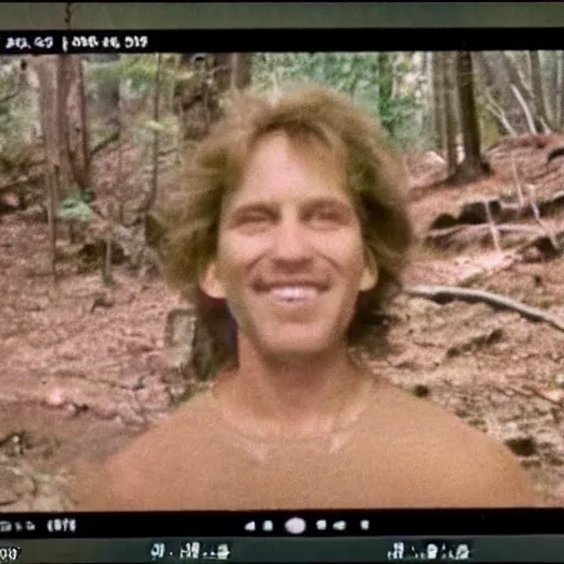 Image similar to A screen capture of found footage video left behind by a missing hiker in 1986