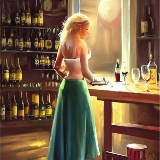 Image similar to (((Boba Fett))) and a beautiful young blonde drinking beer in a wine cellar, food, meat, schnapps, torches on the wall, romantic, inviting, cozy, painting by Vladimir Volegov