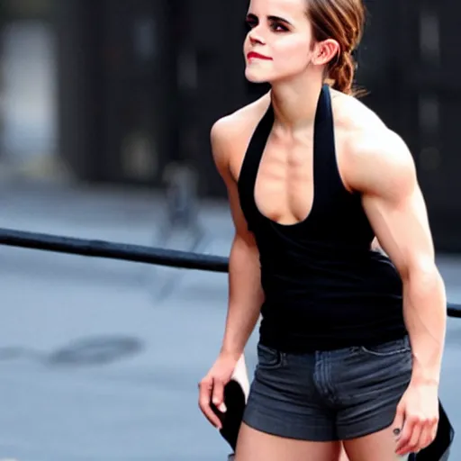 Prompt: emma watson, extremely muscular, cinematic, bodybuilder