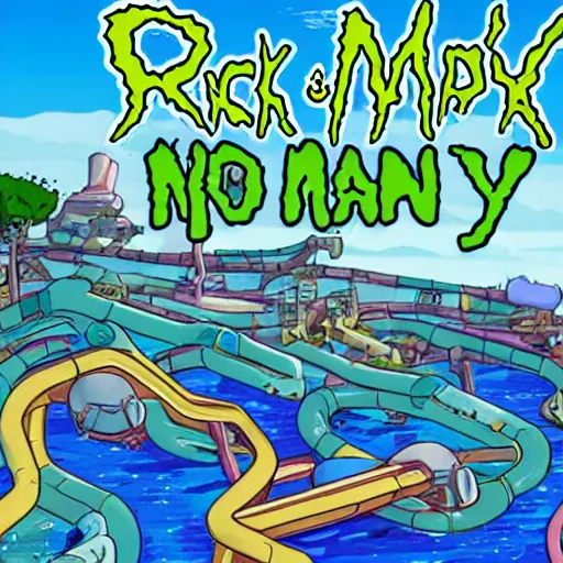 Image similar to rick and morty themed water park
