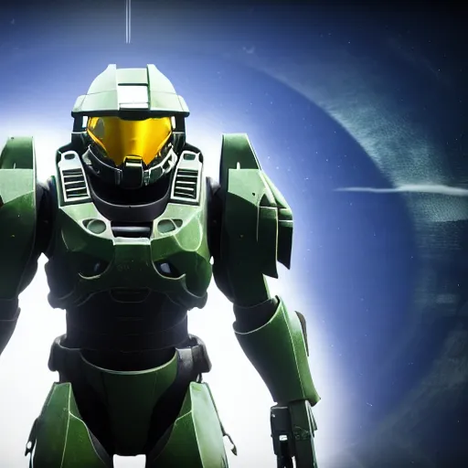 Prompt: master chief in destiny 2, highly detailed, extremely high quality, hd, 4 k, 8 k, canon 3 0 0 mm, professional photographer, 4 0 mp, lifelike, top - rated, award winning, realistic, detailed lighting, detailed shadows, sharp, no blur, edited, corrected, trending