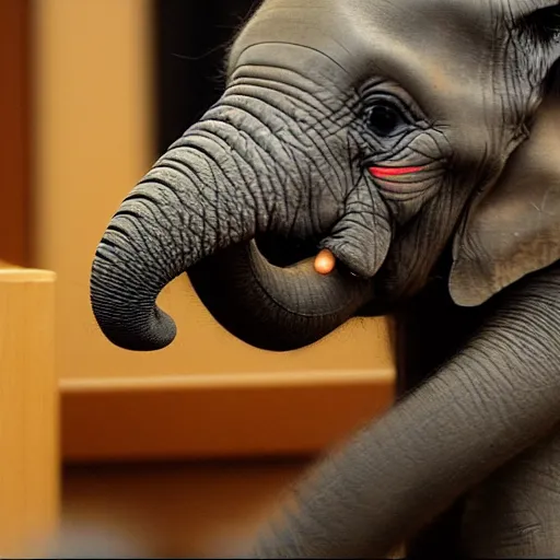 Image similar to inside harvard business school, baby elephant from south africa, it is studying at harvard business school, realistic, detailed