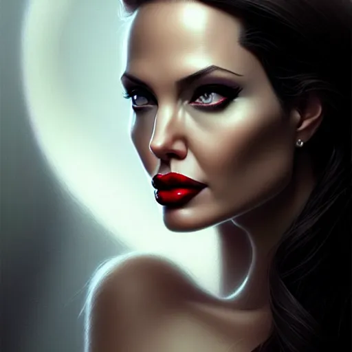 Image similar to angelina jolie jessica rabbit, character headshot portrait, sharp, digital matte painting, art by luis royo, greg rutkowski, wlop, dramatic lighting, trending on artstation