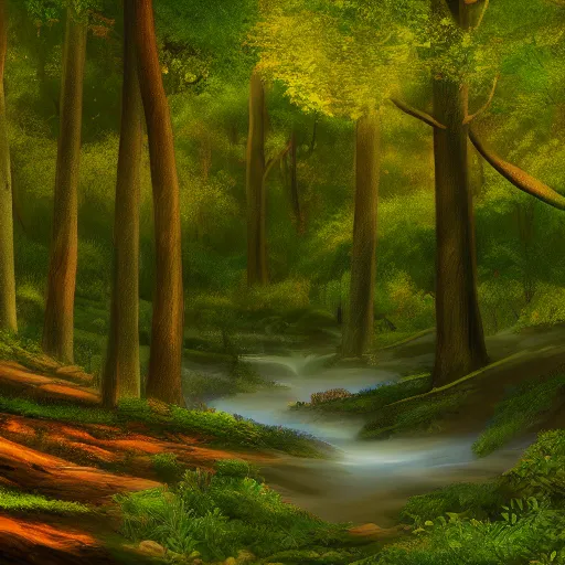 Image similar to a clearing in a forest, digital art, highly detailed, realistic, bright colors, 8 k