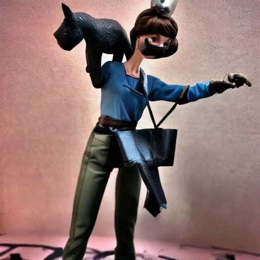 Prompt: audrey hepburn cos play warhorse, stop motion vinyl action figure, plastic, toy, butcher billy style