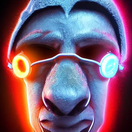 Prompt: augmented cyberpunk alf, cartoon portrait made out of rain, realistic, highly detailed, neon, rendered in octane, unreal engine, rain, beautiful, trending on artstation, emotional