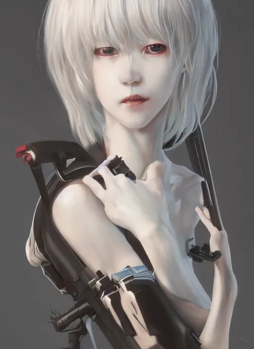 Image similar to albino rei ayanami, fluent composition, concept art, ambient light, 4 k, intricate details, highly professionally detailed, cgsociety, highly detailed -