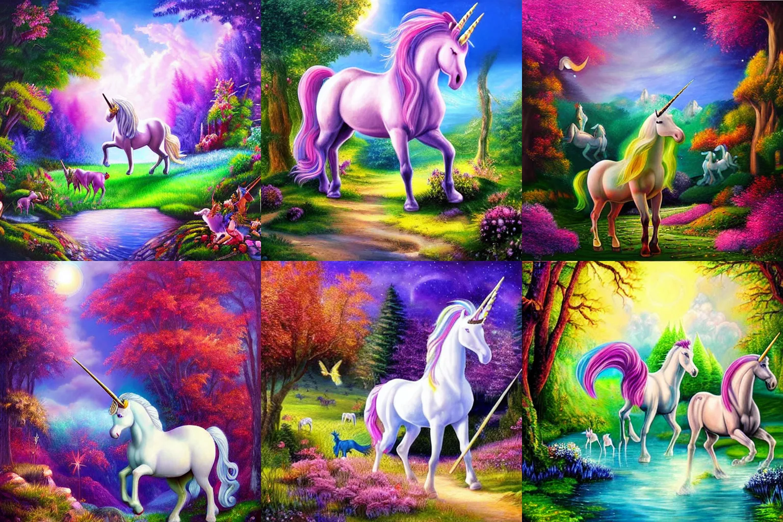 Prompt: where the unicorns live, realistic painting, magical background, fairytale ambiance, detaild, unicorns