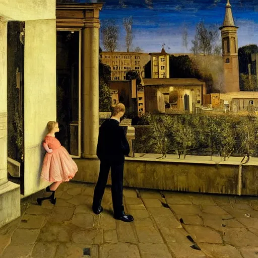 Prompt: a Paul delvaux painting