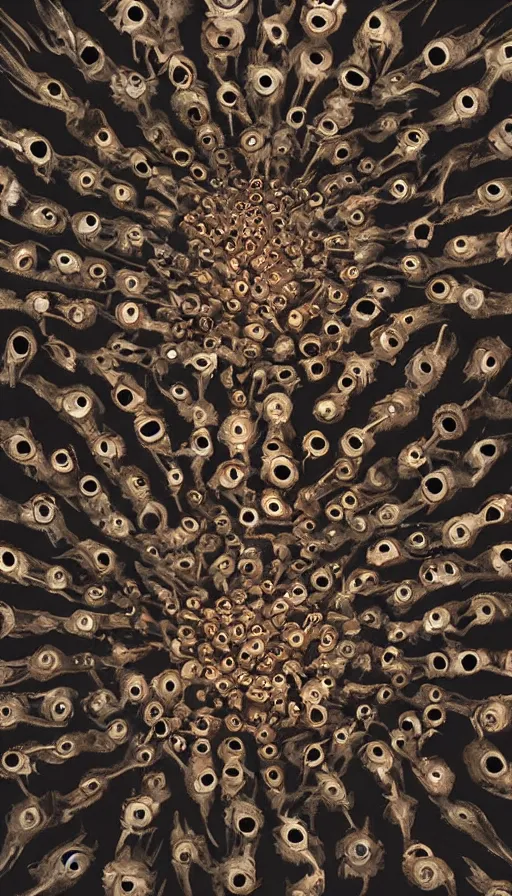 Image similar to a storm vortex made of many demonic eyes and teeth, by wes anderson,