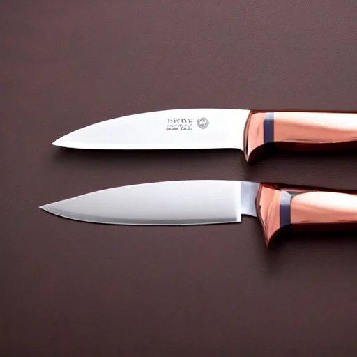 Image similar to kitchen knife with rose gold inlay integral bolster high detail