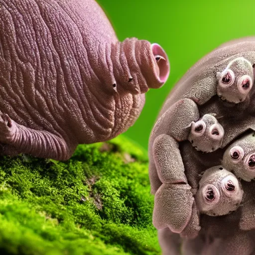 Prompt: Tardigrade-Moss-Piglet electron microscope capture, 4k, HD, Science Monthly photography