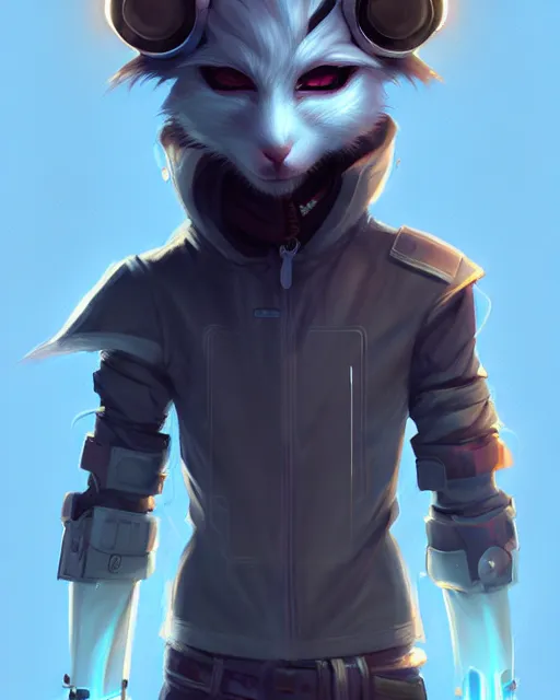 Image similar to character concept art of a cute young male anthropomorphic cyberpunk furry | | cute - fine - face, pretty face, key visual, realistic shaded perfect face, fine details by stanley artgerm lau, wlop, rossdraws, james jean, andrei riabovitchev, marc simonetti, and sakimichan, trending on artstation