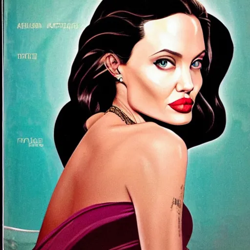 Image similar to Angelina Jolie portrait, color vintage magazine illustration 1950