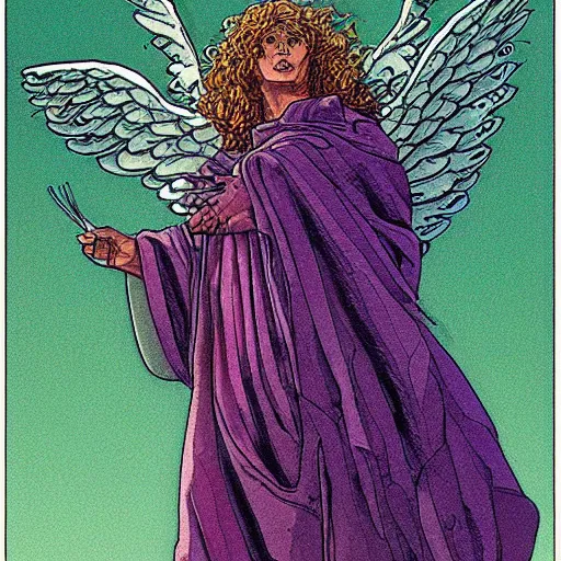 Prompt: a biblically accurate angel, by moebius