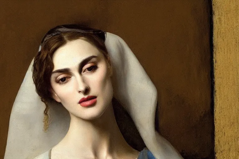 Image similar to beautiful portrait of kira knightley painted by vermeer