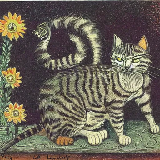 Prompt: a cat mind - controlling a mouse, louis wain, fantasy art