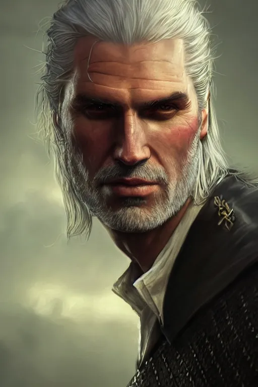 Prompt: photorealistic portrait photograph of geralt of rivia wearing a tuxedo, depth of field, soft focus, highly detailed, intricate, realistic, national geographic cover, soft glow, textured, artstation, concept art, sharp focus, illustration, art by artgerm and greg rutkowski and alphonse mucha