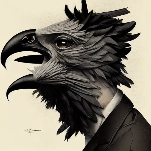 Prompt: ripped physique Man Beak portrat Sherlock Samuel Beckett Beak Detective Anthropomorphic furry fashion vogue Vulture man wearing a Buzzard costume wearing a hobo costume gerald brom bastien grivet greg rutkowski norman rockwell portrait face head beak eyes