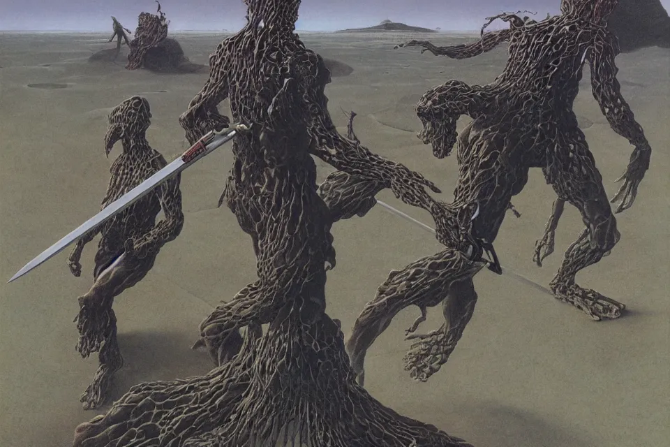 Image similar to the sword stuck in the earth, wayne barlowe.