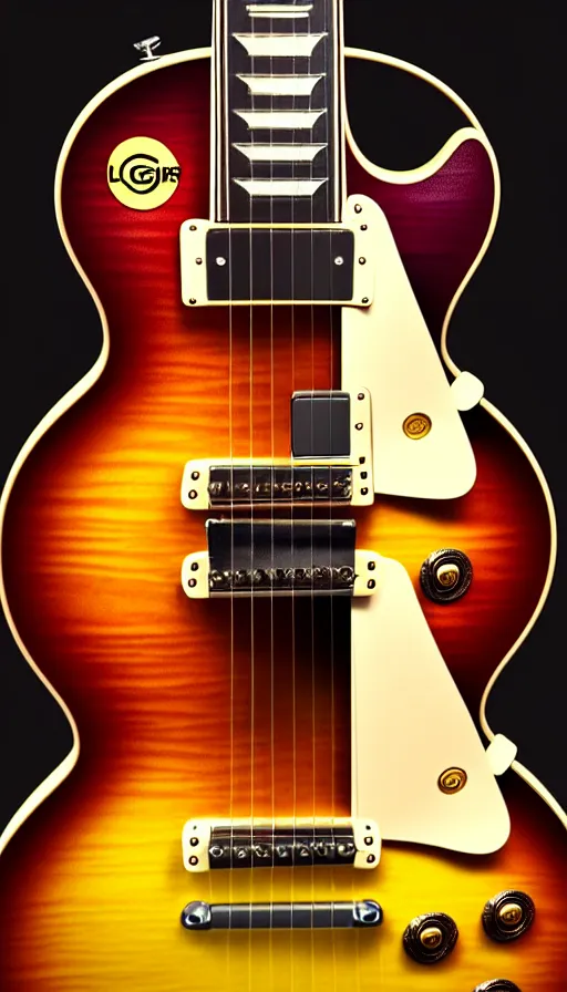 Prompt: stunning gibson les paul vintage sunburst, 3 d hyperrealistic 8 k image style, detailed render, studio photograph with dramatic lighting, depth of field