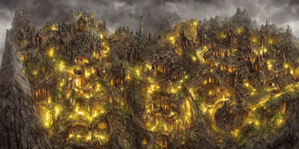 Image similar to A stunning underground fortress ran by dwarves, medieval style, digital art, masterpiece