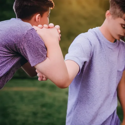 Prompt: Photograph of two male teenagers in love, holding hand, sigma 85mm