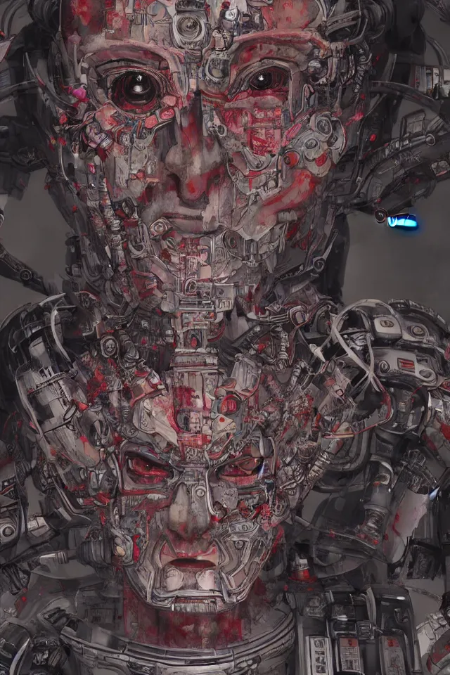 Image similar to an epic fantastic realism comic book style portrait painting of a japanese robotic : akira, nanotech demonic monster horror, geisha with chinese pattern tattoos and, inspired by the lord of ghost in the shell, octane render, intricate detail, 8 k hd, unreal engine 5, ex machina, irobot