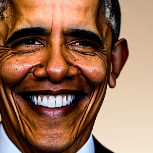 Prompt: Smiling Obama Obamas eyes glow strongly white, a white fire is behind Obama, 40nm lens, shallow depth of field, 4k, 40nm lens, shallow depth of field, split lighting, 4k,