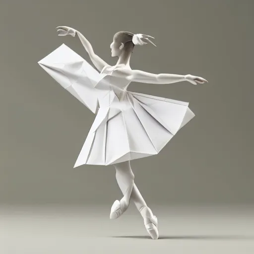 Image similar to origami ballet dancer in white paper, ultra - detailed 3 d render, studio shot