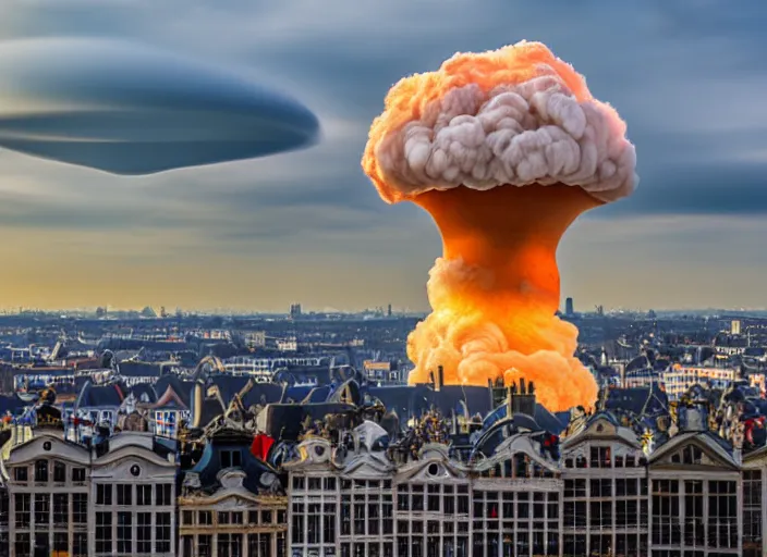 Prompt: nuclear mushroom cloud over brussels, 8 k