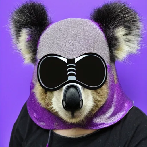Prompt: purple chrome darth vader helmet on a koala - n 4