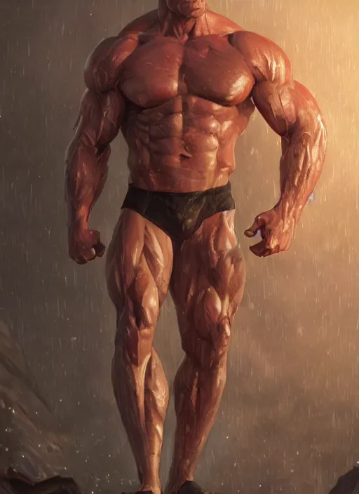 Image similar to jeff bezos a muscular bodybuilder, au naturel, hyper detailed, digital art, trending in artstation, cinematic lighting, studio quality, smooth render, unreal engine 5 rendered, octane rendered, art style by klimt and nixeu and ian sprigger and wlop and krenz cushart.