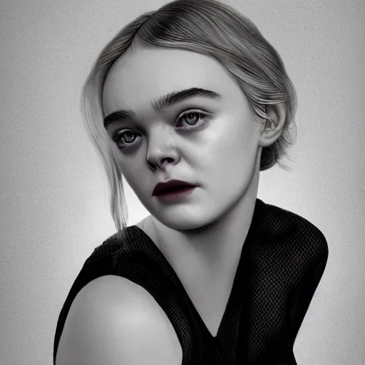 Prompt: a striking hyper real illustration of Elle Fanning in the twilight zone