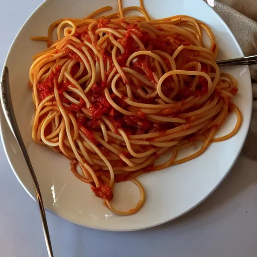 Image similar to 2 plates of spaghetti with forks, one - line drawing