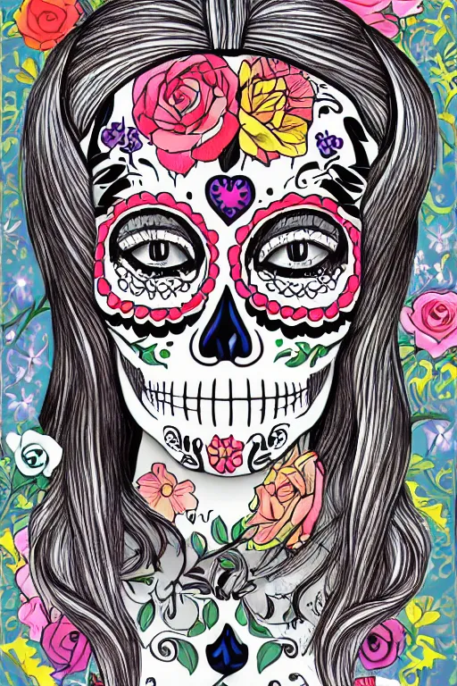 Image similar to Illustration of a sugar skull day of the dead girl, art by tadao ando