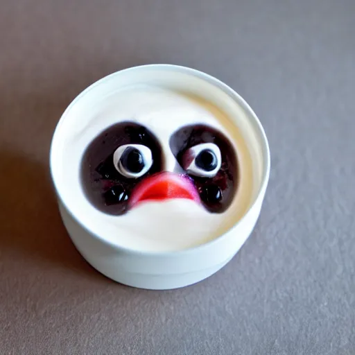 Image similar to a yogurt with a face