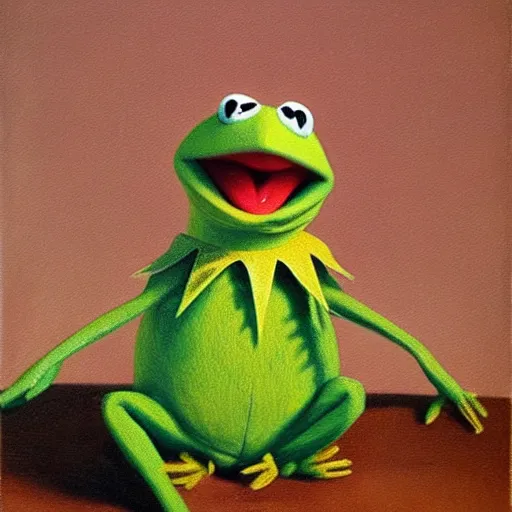 Image similar to photorealistic kermit the frog in an 1 8 5 5 painting by elisabeth jerichau - baumann. painting, oil on canvas