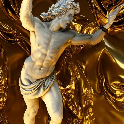 Image similar to Marble Statue of Hades, gold,hyper detailed, ultra realistic, character concept, full body, dynamic pose, 4k