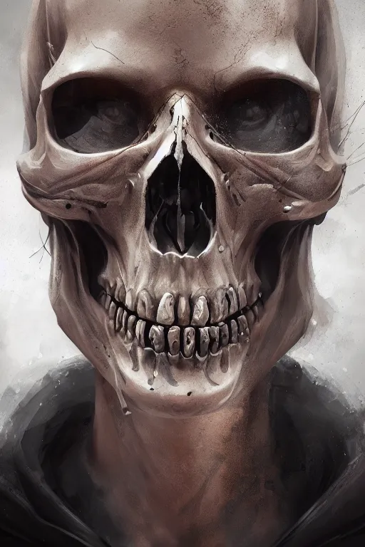 Image similar to concept art skull barrista, close - up portrait, powerfull, intricate, elegant, volumetric lighting, scenery, digital painting, highly detailed, artstation, sharp focus, illustration, concept art, ruan jia, steve mccurry