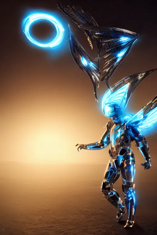 Prompt: full body celestial confident man in futuristic armor, blue glowing double Hummingbird wings, floating in air, beautiful lighting, post processing, ultra realistic details, hyper real, unreal engine 5, octane render, dof