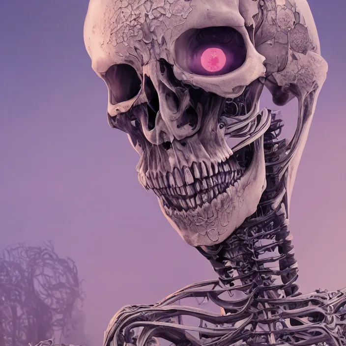 Image similar to portrait of Riae as a skeleton. intricate abstract. intricate artwork. nightmare fuel. by Tooth Wu, wlop, beeple, dan mumford. octane render, trending on artstation, greg rutkowski very coherent symmetrical artwork. cinematic, hyper realism, high detail, octane render, 8k, iridescent accents