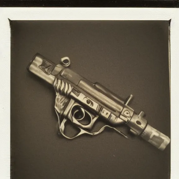 Prompt: gun made of bones, polaroid photo